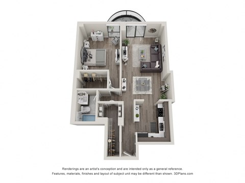 Floor plan for 1 bed, 1 bath, 750 sqft